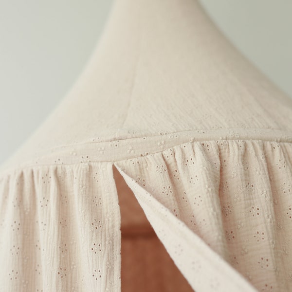 baldachin, canopy embroidered, cotton baldachin beige