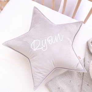 velvet star pillow light gray, star cushion, cushion to kids room
