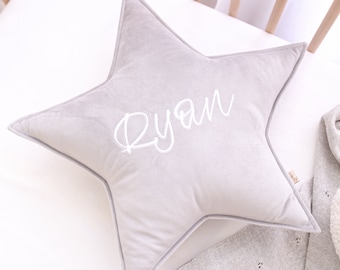 velvet star pillow light gray, star cushion, cushion to kids room