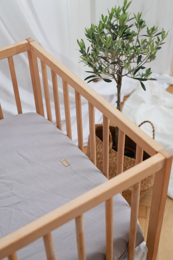 Parure en lin lavé uni pour lit bébé 60x120 cm ou 70x140 cm
