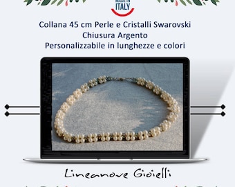 Swarovski crystals and pearls necklace handmade in Italy Light Creamrose color Customizable Mother's Day and gift idea