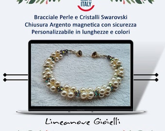 Swarovski crystals and pearls bracelet handmade in Italy with safety clasp Customizable for Mother's Day and gift idea
