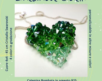 925 Silver Chain 3D Heart Pendant 4 colors Swarovski Crystal handmade in Italy exclusive gift Mother's Day Gift idea