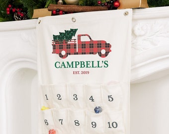 Custom Personalized Large Hanging Cloth Advent Calendar, Reusable advent calendar, Christmas countdown calendar, Family last name advent