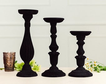 Set of 3 Black Velvet Candle Or Floral Centerpiece, black wedding candle centerpiece, candle black unique centerpiece, black centerpiece