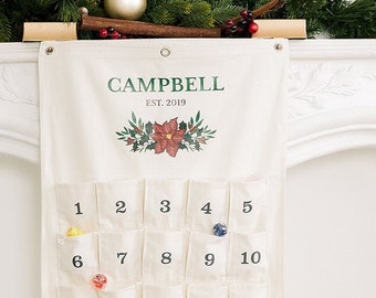 Custom Personalized Large Hanging Cloth Advent Calendar, Reusable advent calendar, Christmas countdown calendar, Family last name advent