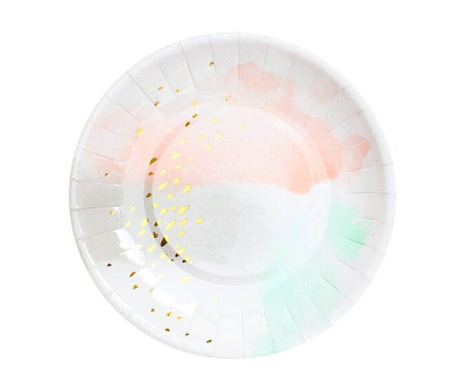 Pastel Watercolor Paper Plates Gold Party Plates Peach and Etsy Canada