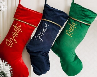 Modern Custom Name Velvet Christmas Stocking, custom name stocking, personalized stocking, christmas stockings, holiday stocking decor