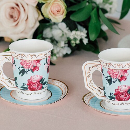 Paper Tea Cup and Saucer Garden Tea Party Paper Cups Tea Etsy