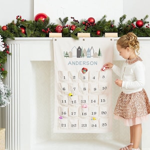 Custom Personalized Large Hanging Cloth Advent Calendar, Reusable advent calendar, Christmas countdown calendar, Family last name advent