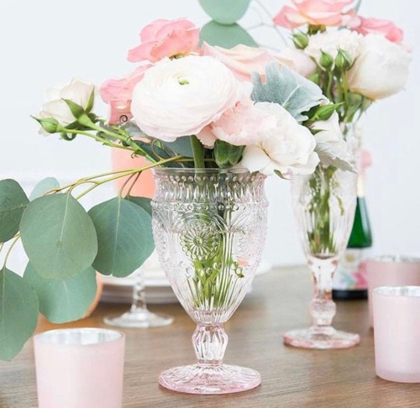 Vintage Style Pink Glass Goblet Party Glasses Pink Cups | Etsy