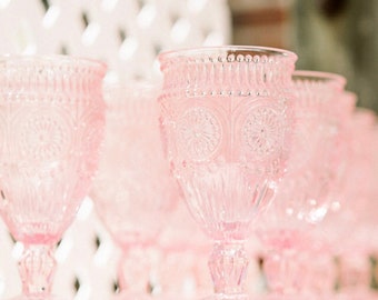 48 Vintage Style Pink Glass Goblet, Party Glasses, Pink cups, pink glasses, Vintage shower decor, vintage wedding, rustic wedding,