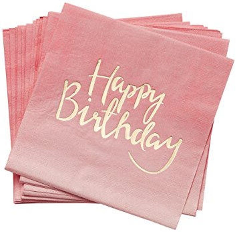 Happy Birthday Party Napkins Blush Paper Napkins Gold Party Etsy