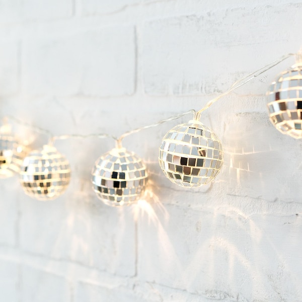 Lumières de fête LED Mini Disco Ball, lumières de fête, lumières scintillantes, brin de lumière de fée LED blanc chaud alimenté par batterie, lumières de boule à facettes disco