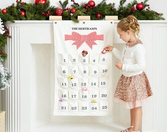 Custom Personalized Large Hanging Cloth Advent Calendar, Reusable advent calendar, Christmas countdown calendar, Family last name advent