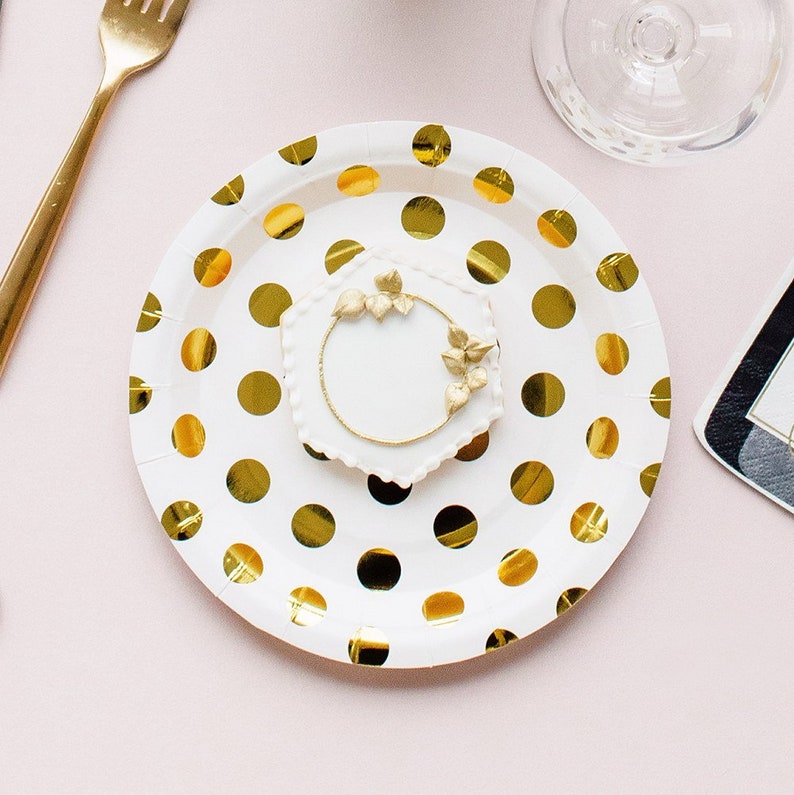 small gold paper plates