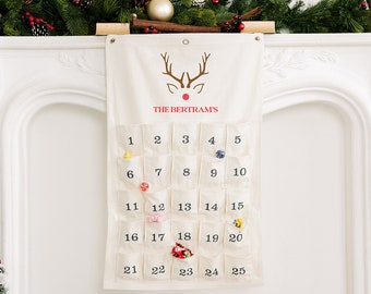 Custom Personalized Large Hanging Cloth Advent Calendar, Reusable advent calendar, Christmas countdown calendar, Family last name advent