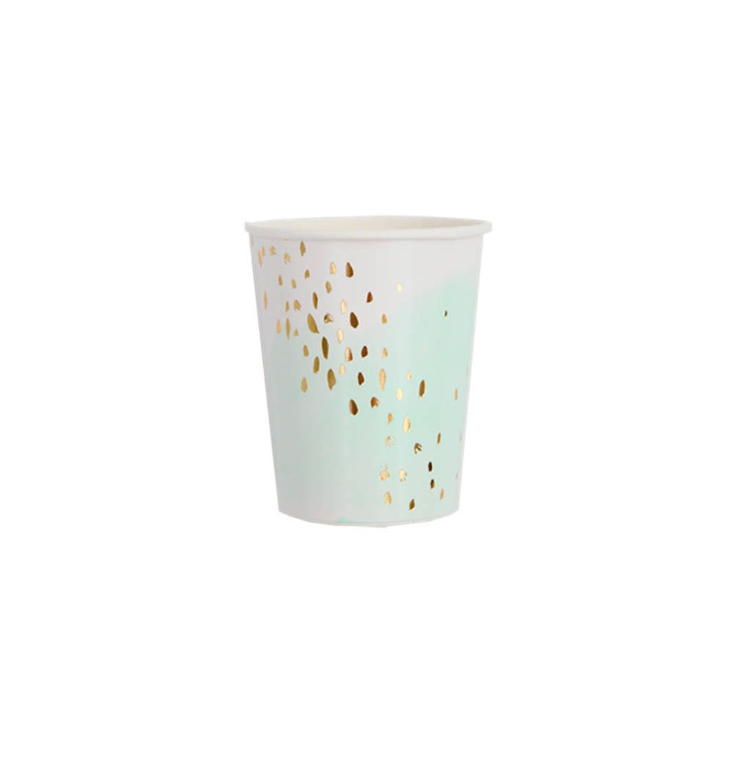 Mint and Gold Paper Cups, Gold Party Cups, Peach Paper Cups, Party ...