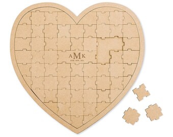 Monogram Custom Names Heart Puzzle Guest Book, Wooden Puzzle Guest Book Alternative, unique wedding guest book,  modern puzzle sign-in