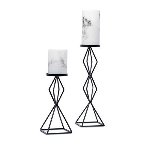 2 Piece Tall Black Candle Centerpiece Black Pillar Candle Etsy