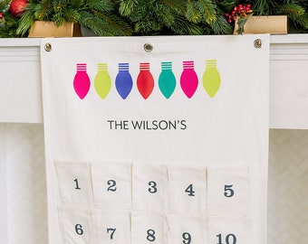 Custom Personalized Large Hanging Cloth Advent Calendar, Reusable advent calendar, Christmas countdown calendar, Family last name advent