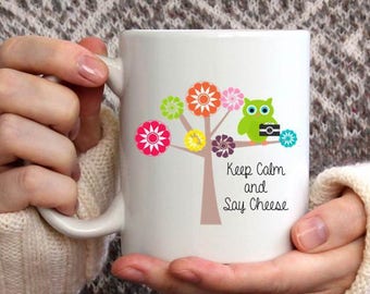 Funny Wedding Photographer Mug, Keep Calm and Say Cheese HUMOR Photographer Gift Mug, Photographer Coffee Mug, Gift for Photographer Quote