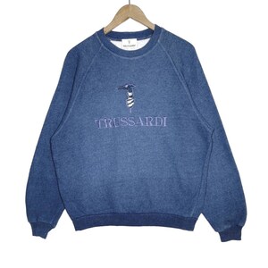 Hot Sale!! Vintage Trussardi Sweatshirt trussardi crewneck Embroidered logo big logo made in Italy Activewear streetwear