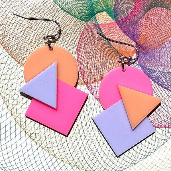 Acrylic Geometric Earrings Bauhaus Inspired // Accessory // Statement Piece // Colorful // Modern // Artsy // Wearable Art // Bold