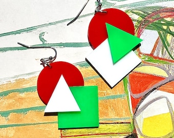 Acrylic Geometric Earrings Bauhaus Inspired // Accessory // Statement Piece // Colorful // Modern // Artsy // Wearable Art // Bold