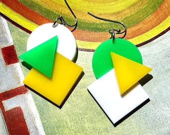 Acrylic Geometric Earrings Bauhaus Inspired // Accessory // Statement Piece // Colorful // Modern // Artsy // Wearable Art // Bold