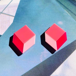 Acrylic Geometric Cube Stud Earrings // Accessory // Statement Piece // Architectural // Op Art // Optical Illusion