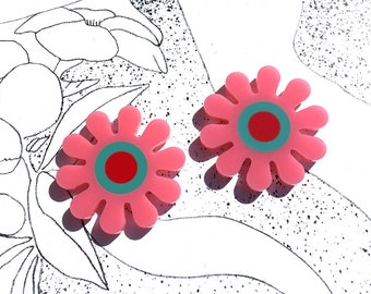 Acrylic Flower Power Studs // Accessory // Statement Piece // Bohemian // Colorful // 60's Fashion // Daisy // Festival // Groovy // Spring