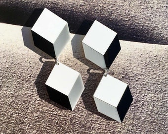 Acrylic Geometric Graphic Design Stud Earrings // Accessory // Statement Piece // Architectural // Op Art // Optical Illusion
