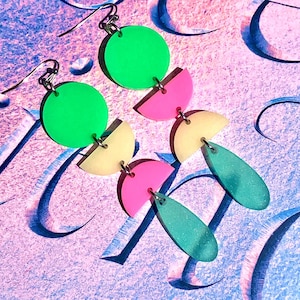 Acrylic Geometric Colorful Earrings // Accessory // Statement Piece // Playful // Abstract // Artsy // Bright // Bold // Post Modern
