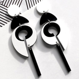 Acrylic Retro-Futurist Earrings // Contemporary //  Black & White // Wearable Art // Statement Piece // Fluid Design // Elegant Modernism
