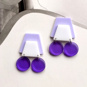 Acrylic Geometric Graphic Design Purple Stud Earrings // Accessory // Statement Piece // Architectural // Abstract // Artsy // Mod // Bold