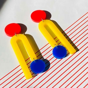 Acrylic Geometric Primary Colors Earrings // Accessory // Statement Piece // Colorful // Abstract Art // Bauhaus // Artsy