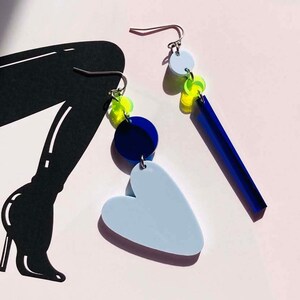 Colorful Acrylic Asymmetrical Heart Earrings // Accessory // Statement Piece // Friendship Earrings // Love // Corazon