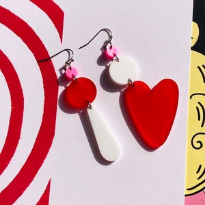 Colorful Acrylic Asymmetrical Heart Earrings // Accessory // Statement Piece // Friendship Earrings // Love // Corazon