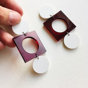 Acrylic Geometric Vino Tinto Domino Earrings // Accessory // Statement Piece // Wearable Art // Mod // Artsy image 3