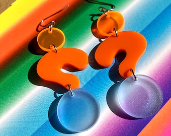 Acrylic Question Mark Colorful Earrings // Artsy // Accessory // Statement Piece // Post Modern // Bold // Geometric // Playful // Neon