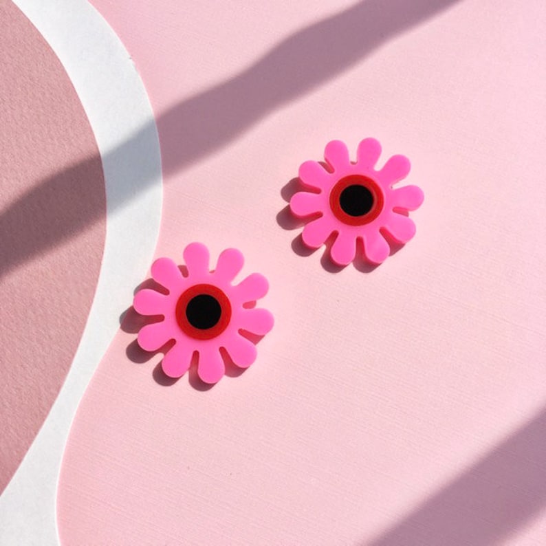 Acrylic Flower Power Studs // Accessory // Statement Piece // Bohemian // Colorful // 60's Fashion // Daisy // Festival // Groovy // Spring image 1