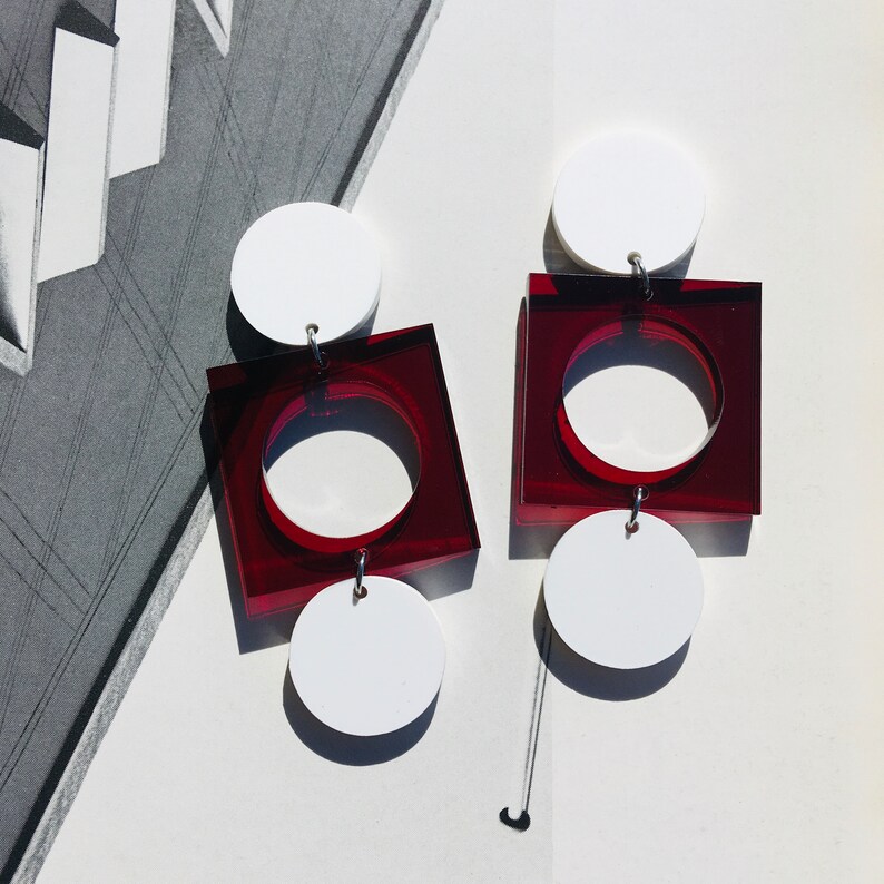 Acrylic Geometric Vino Tinto Domino Earrings // Accessory // Statement Piece // Wearable Art // Mod // Artsy image 6