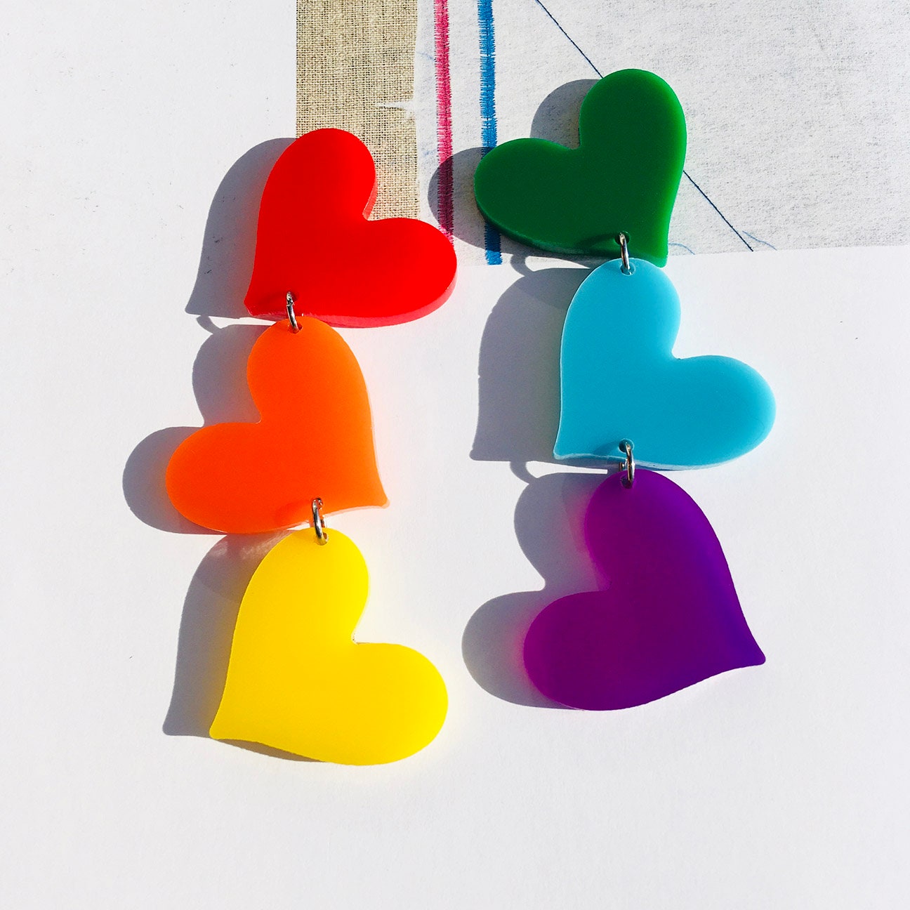 Acrylic Heart Chain Earrings // Accessory // Statement Piece // Rainbow ...
