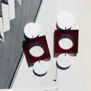 Acrylic Geometric Vino Tinto Domino Earrings // Accessory // Statement Piece // Wearable Art // Mod // Artsy image 1