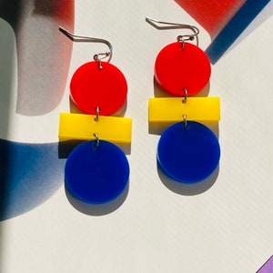 Acrylic Geometric Modern Earrings // Accessory // Statement Piece // Primary Colors // Abstract Art // Bauhaus // Artsy // Bold // Colorful image 6
