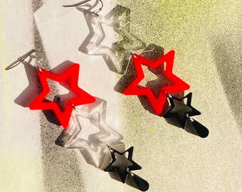 Acrylic Disco Star Chain Earrings // Accessory // Statement Piece // Mod // 60's Fashion // Artsy // Playful // Retro Aesthetic