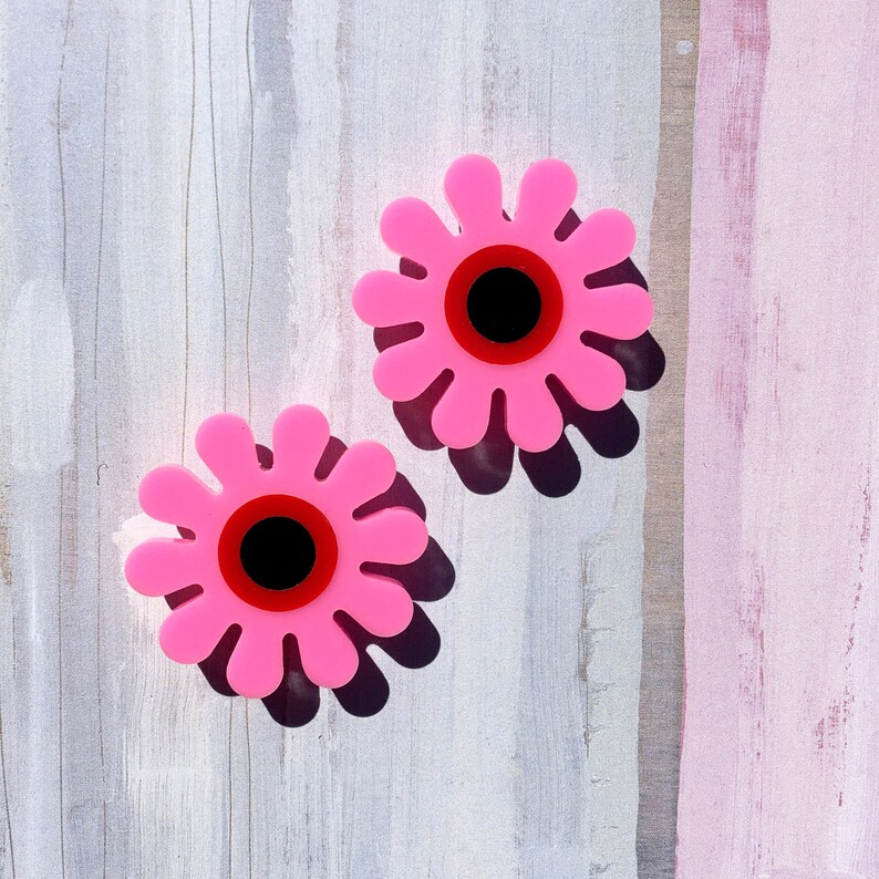 Acrylic Flower Power Studs // Accessory // Statement Piece // Bohemian // Colorful // 60's Fashion // Daisy // Festival // Groovy // Spring image 2