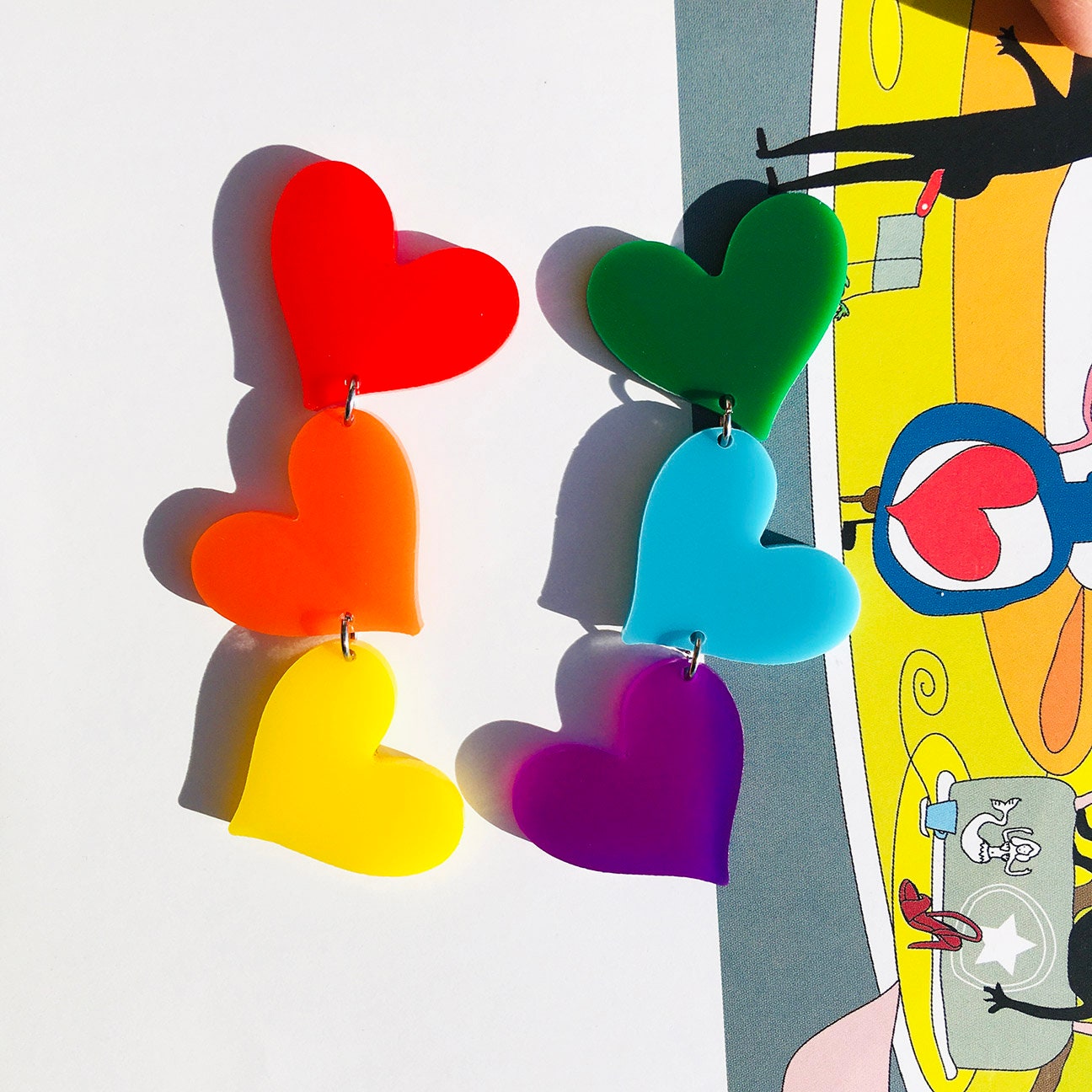 Acrylic Heart Chain Earrings // Accessory // Statement Piece // Rainbow ...