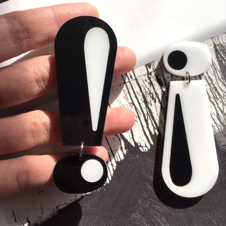 Acrylic Geometric Exclamation Mark Earrings // Accessory // Statement Piece // Mod // Retro // Artsy // Vintage Style // Font // Graphic image 3